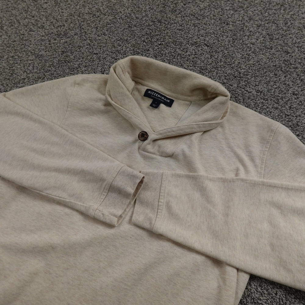 Mizzen+Main Sweatshirt Mens L Beige Shawl Collar Button Pullover Soft Knit Cozy
